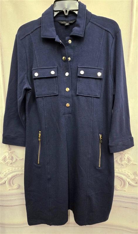 NWOTD Boston Proper M Three Quarter Sleeve Chic Zip Dress Blue 126353