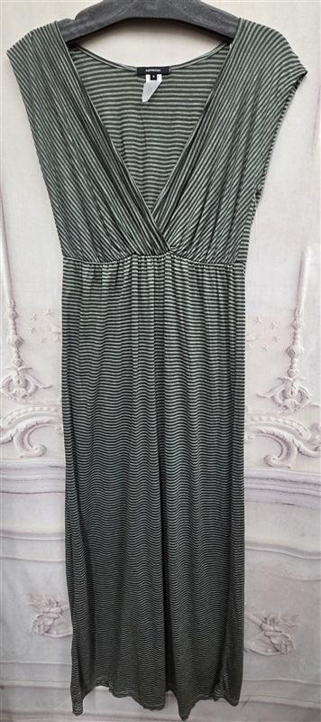 NWOT Expresso M Green Gray Stripe Surplice V neck Maxi Dress 126354