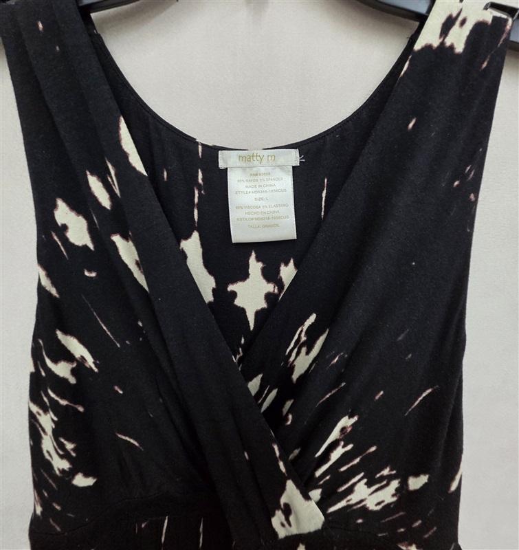 NWOT Matty M Large V neck Black Cream Tie Dye Maxi Dress 126324
