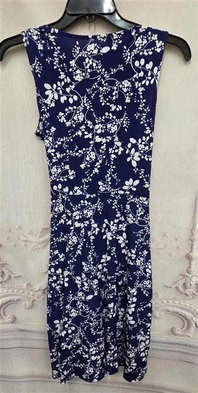 NWOT Hailey:23 S Navy Blue White Floral Ruched Faux Wrap Dress