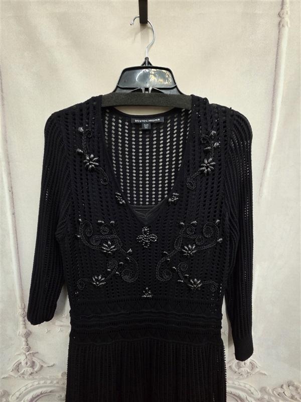 NWOT Boston Proper M Crochet Bejeweled Crochet Dress Black 126359