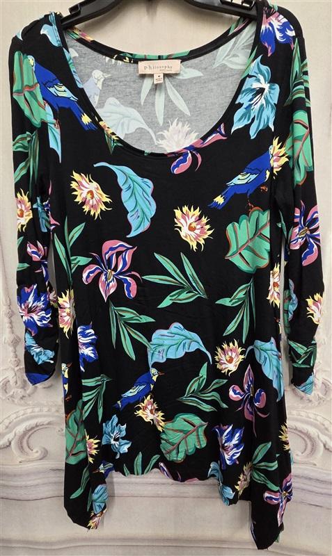 NWOT Philosophy Swing Tunic Tropical Bird Flower Top 126370