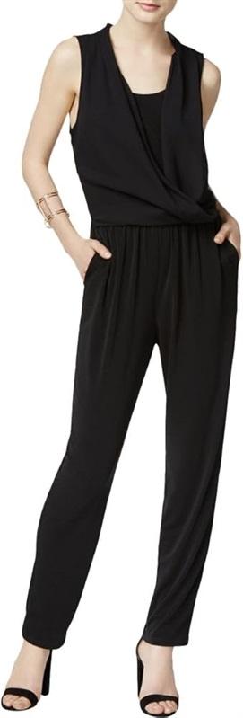 NWPT Bar III M Drapey Sleeveless Jumpsuit V Neck Black 126371
