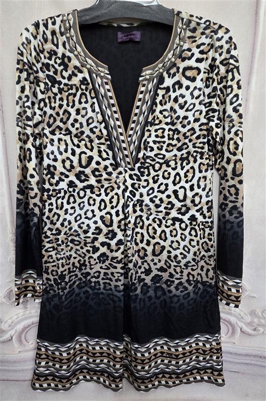 NWOT Hale Bob S Jersey Baroque Scarf Print Dress Cheetah V Neck 126383