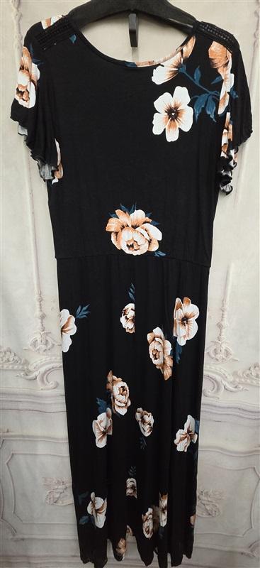 NWOT Loveappella 2x Surplice V neck Maxi Dress Black Floral 126384