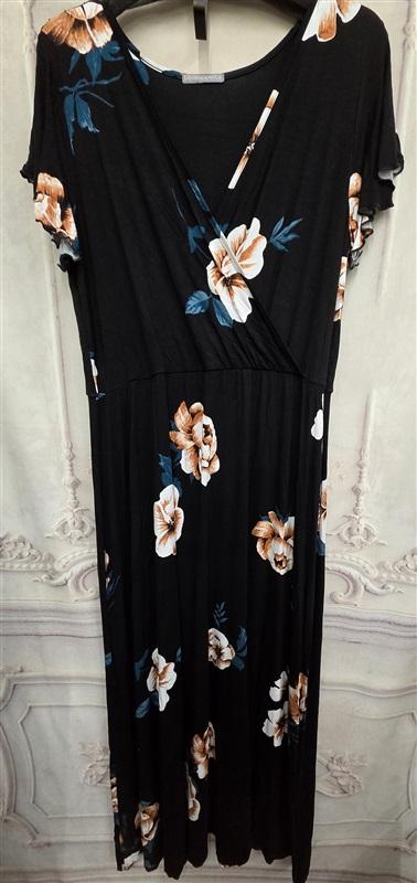 NWOT Loveappella 2x Surplice V neck Maxi Dress Black Floral 126384