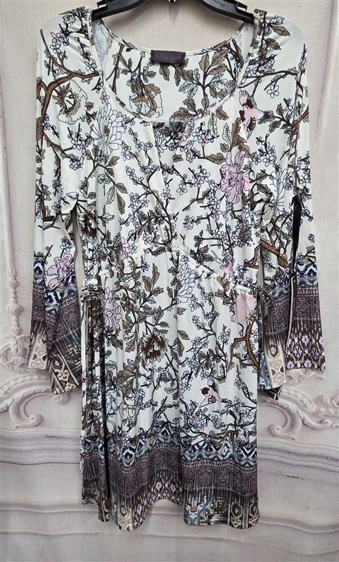 NWT Hale Bob M Jersey Faux Wrap Dress White Pink 126391