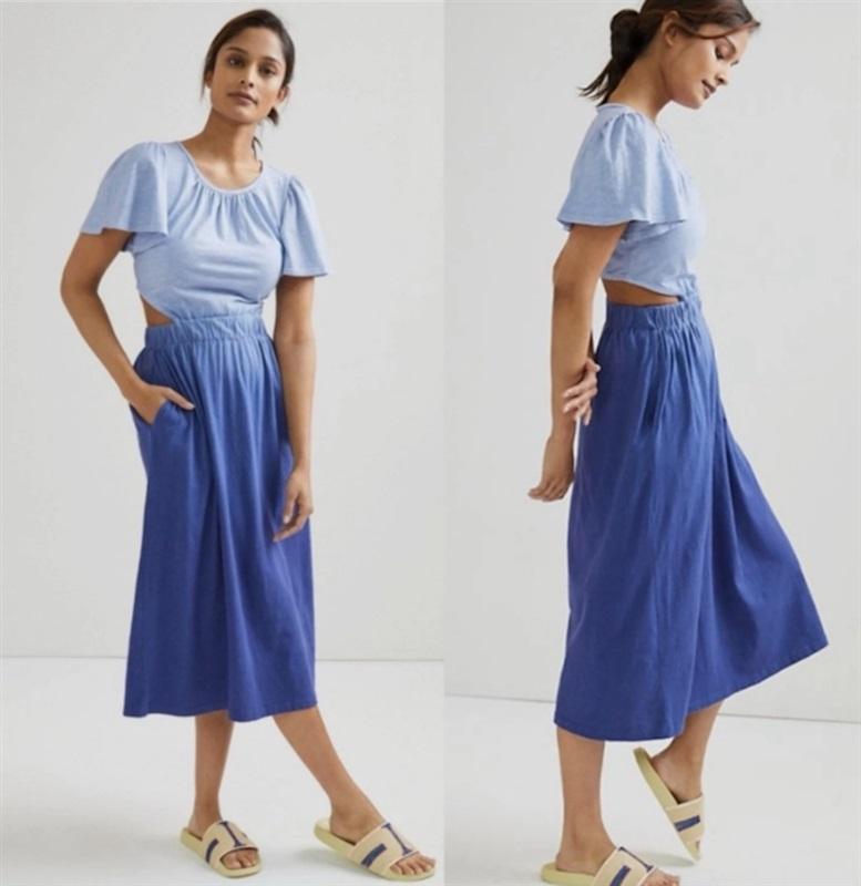 NWT Anthropologie T.LA SM Boho Blue Ombre Open Back Pocketed Midi Dress 126395