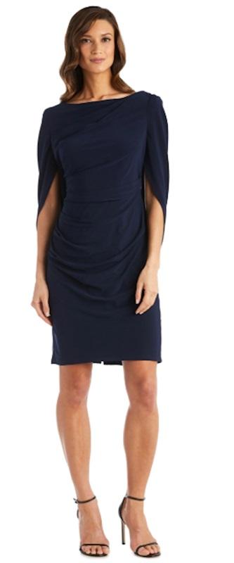 NWT R&M Richards 12 Drape Sleeve 7461 Short Dress Cocktail Blue 126438