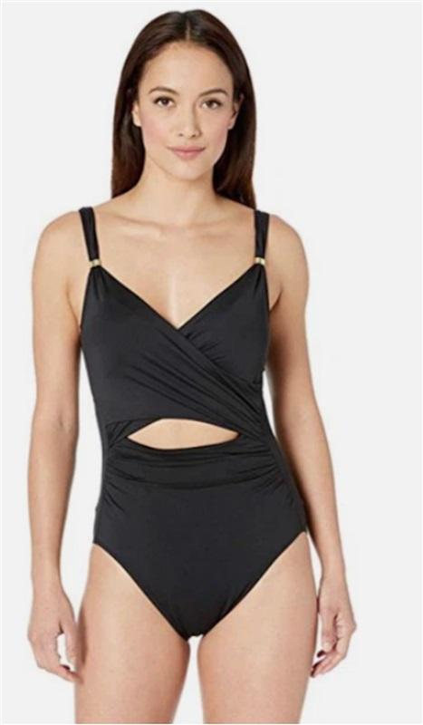 NWT Ralph Lauren 16 Beach Club Solids Cut Out Wrap 1PC Swimsuit 126450
