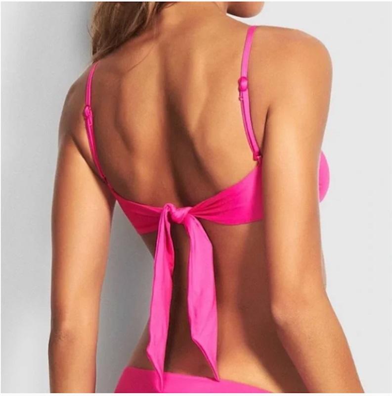 NWOT Seafolly SZ 6 USA Active Ring Front Bralette Bikini Top-Ultra Pink 126469