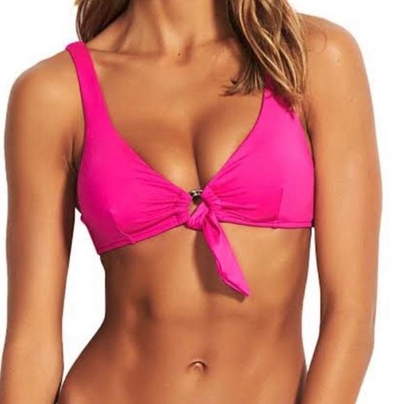 NWOT Seafolly SZ 6 USA Active Ring Front Bralette Bikini Top-Ultra Pink 126469