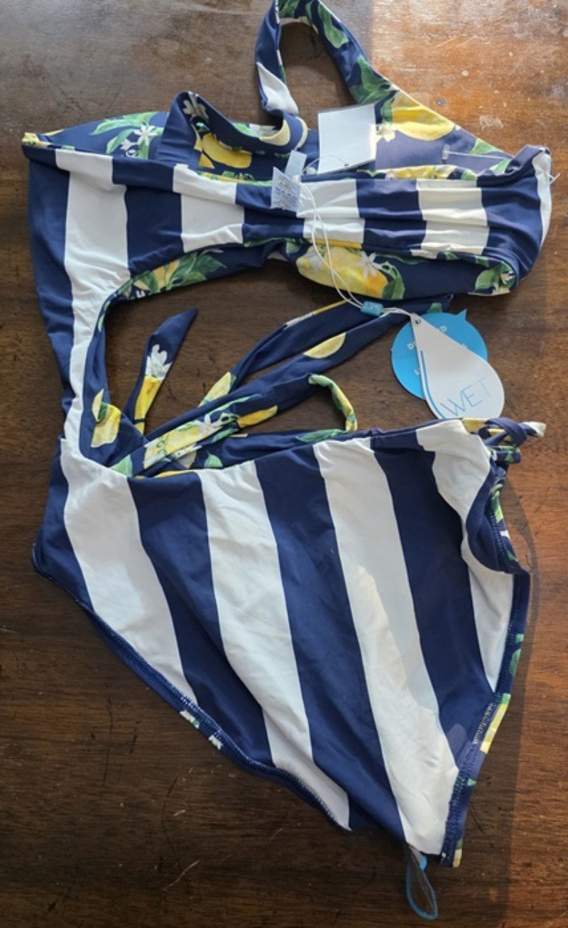 NWT WET LA Medium Monokini 1pc Reversible Navy Lemons Stripe 126483