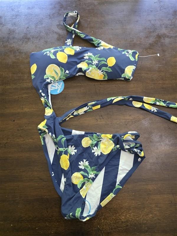 NWT WET LA Medium Monokini 1pc Reversible Navy Lemons Stripe 126483