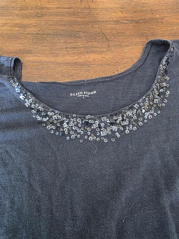 PO Eileen Fisher S Organic Linen Sequin Blue 3/4 Sleeve Top Tunic 126487