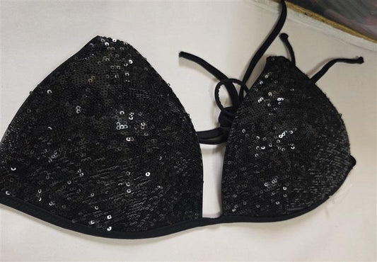 NWOT Calzedonia Colbey M Sequin Black Bikini Swim Top 126494
