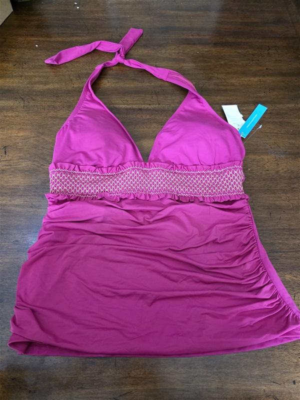 NWT Bleu Rod Beattie 10 Swimsuit Tankini Top Halter Smocked Pink 126496