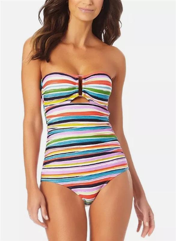 NWT Anne Cole 8 PAINTED Bandeau Keyhole Shirred 1 PC Swimsuit 126500