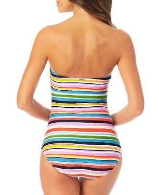 NWT Anne Cole 8 PAINTED Bandeau Keyhole Shirred 1 PC Swimsuit 126500