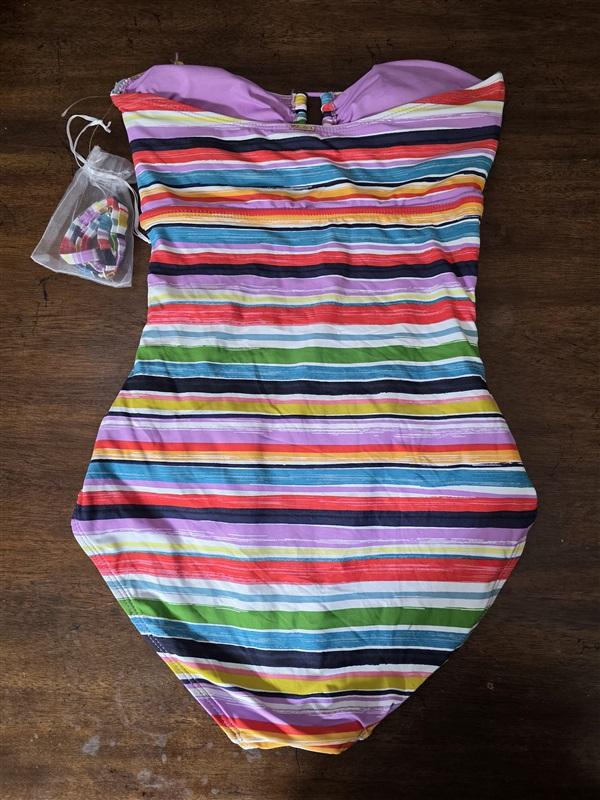 NWT Anne Cole 8 PAINTED Bandeau Keyhole Shirred 1 PC Swimsuit 126500