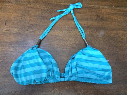 NWOT Robin Piccone M Turquoise Stripe Triangle Bikini Swim Top 126508