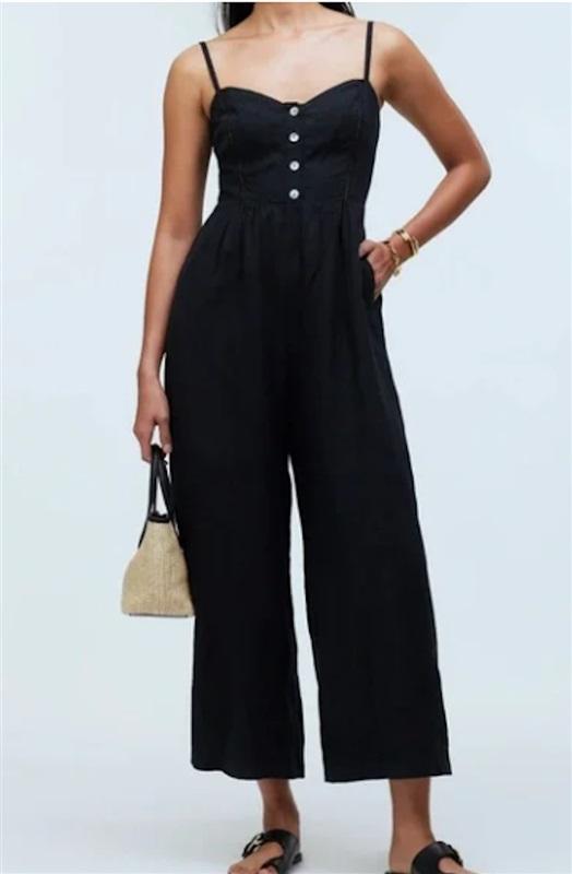 NWTD Madewell 00 Linen Sleeveless Wide-Leg Jumpsuit Black 126510
