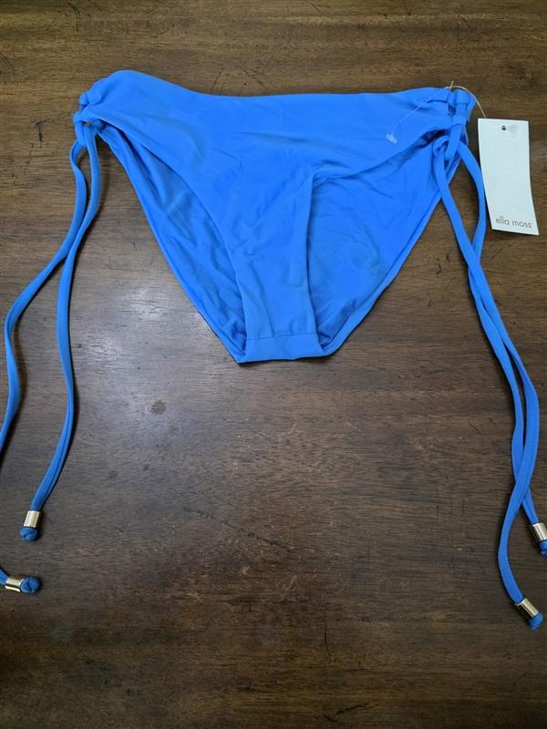 NWT Ella Moss Solid Blue XS Side-Tie Cheeky Bikini Swim Bottoms 126518