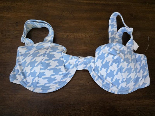 NWPT Aqua Swim M Blue White Hounds tooth Underwire Bikini Swim Top 126519