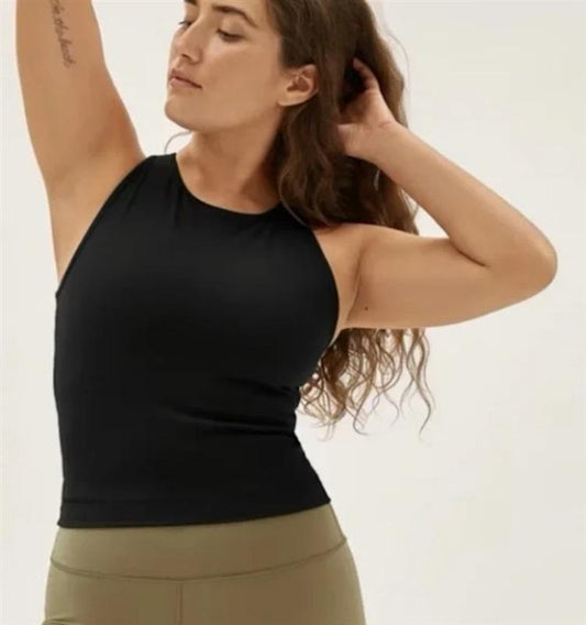 NWT Everlane XS Perform Tank Top Crop Black High Neck 126566