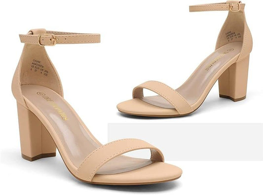 Pre Owned Dream Pairs 9 Chunk Low Heel Pump Sandals Beige 126605