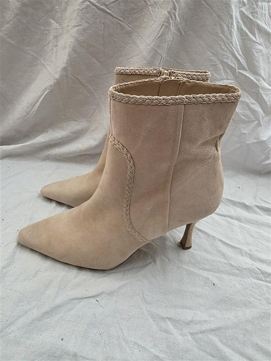 NWOT Express 9 Heel Tan Faux Suede Woven Ankle Boot Booties 126609