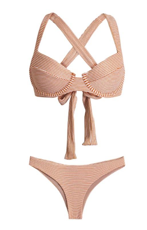 NWT Pilyq L APL Perla Underwire Bikini Swim Top Sparkle Gold Stripe 126631