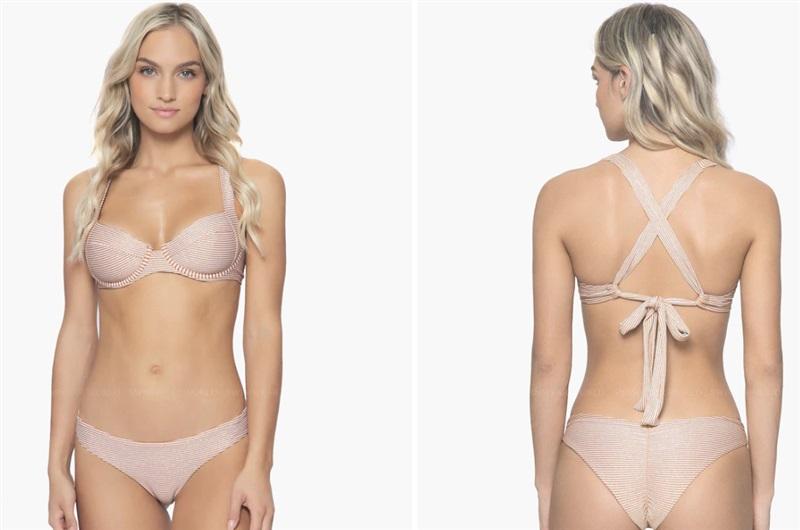 NWT Pilyq L APL Perla Underwire Bikini Swim Top Sparkle Gold Stripe 126631