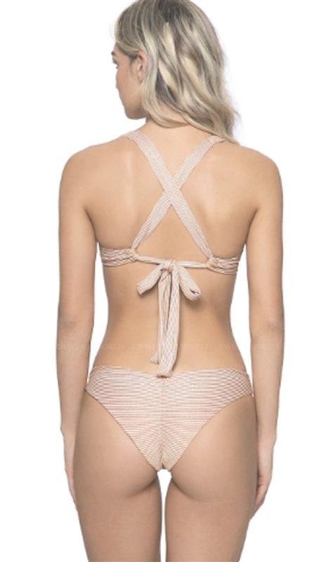 NWT Pilyq L APL Perla Underwire Bikini Swim Top Sparkle Gold Stripe 126631
