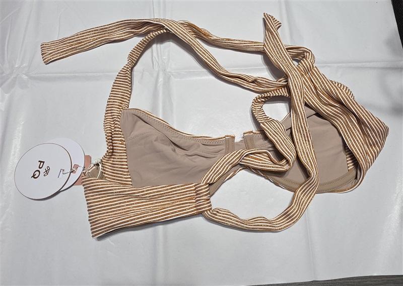 NWT Pilyq L APL Perla Underwire Bikini Swim Top Sparkle Gold Stripe 126631