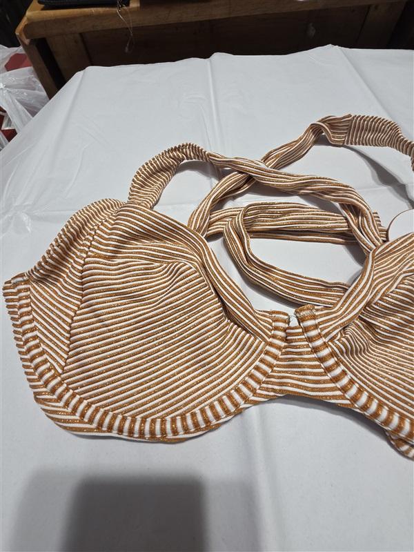 NWT Pilyq L APL Perla Underwire Bikini Swim Top Sparkle Gold Stripe 126631
