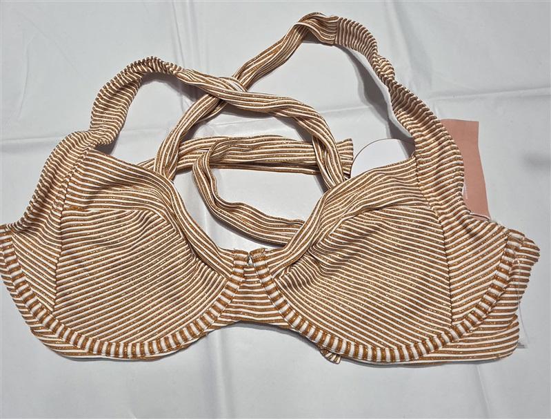 NWT Pilyq L APL Perla Underwire Bikini Swim Top Sparkle Gold Stripe 126631