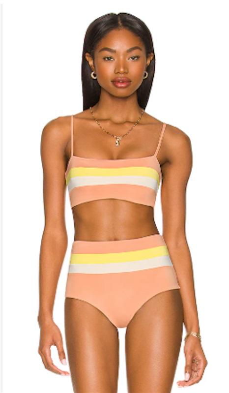 NWOTD L*Space XS Rebel Stripe ColorBlock Bikini Swim Bottom Orange Yellow 126648