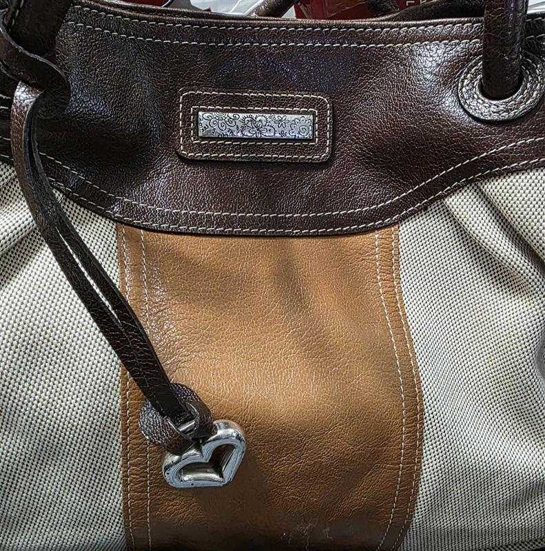 Vintage Brighton Beige Canvas & Leather Bag Satchel Purse 126657