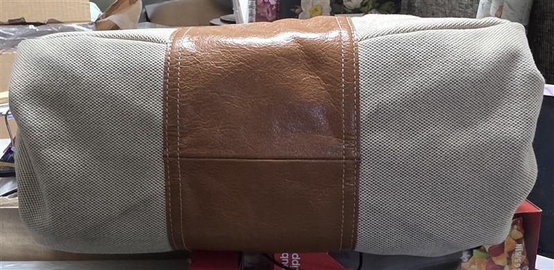 Vintage Brighton Beige Canvas & Leather Bag Satchel Purse 126657