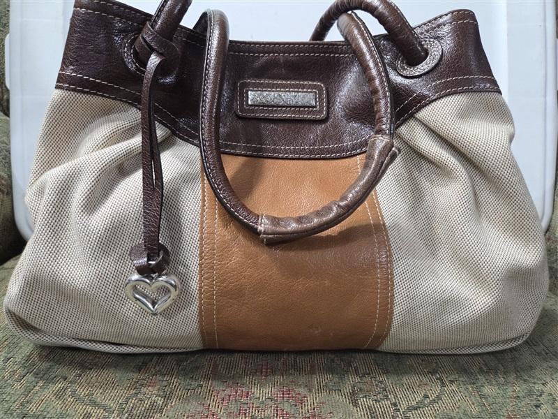 Vintage Brighton Beige Canvas & Leather Bag Satchel Purse 126657
