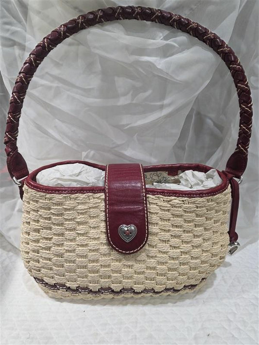 Vintage Brighton Woven Straw & Leather Bag Satchel Purse 126658
