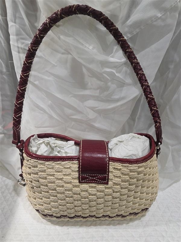 Vintage Brighton Woven Straw & Leather Bag Satchel Purse 126658