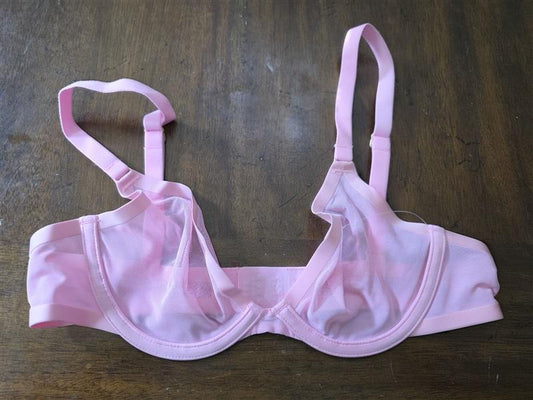 NWOT CUUP 32A The Plunge Mesh Pink Sheer Underwire Bra 126673