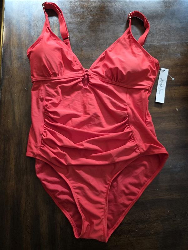 NWT Nicole Miller 1X Twist O ring Front Swimsuit 1Pc Red 126680