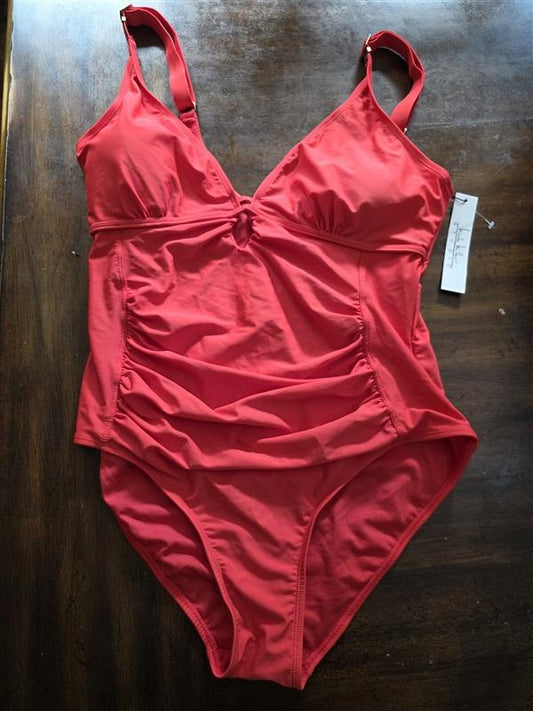 NWT Nicole Miller 1X Twist O ring Front Swimsuit 1Pc Red 126680