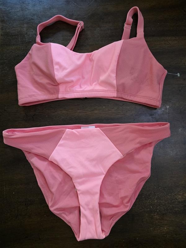 NWOT Peixoto L Jojo Top & Issa Hipster Ribbed Swim Bottom Flamingo Pink 126703