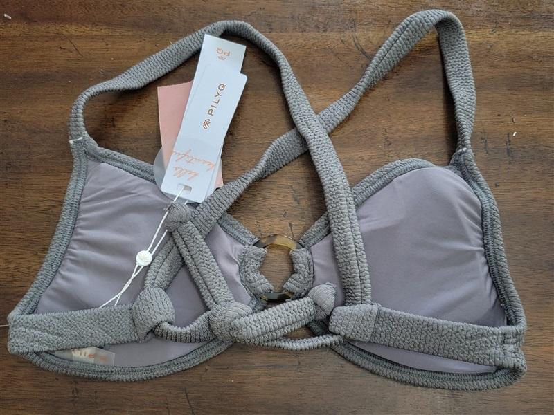 NWT PIlyq Sand Reef Ring Tri Bikini Swim STop & S Bottom Gray 126705