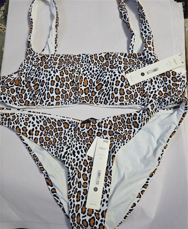 NWT Aqua Swim L Cheetah Print Bikini Top & Bottom Swimsuit 126706