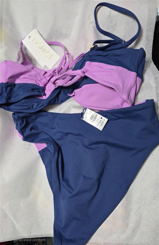 NWT L*Space Ringo L BLue Purple Bikini Swim Top & Bottom 126735